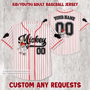 Personalized Mickey Mouse Smile Jersey, Custom Kid Youth Adult Baseball Jersey, Custom Disney Birthday Gift