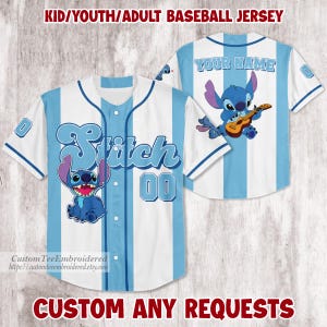 Personalized Disney Stitch Baseball Jersey, Gift for Kids, Disney Birthday Gift, Gift For Baseball Fans