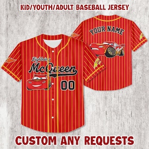 Personalized Disney Cars Lightning McQueen Red Baseball Jersey – Custom Team Jersey for Cars Fans| Gift for Baseball Fans
