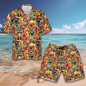 Limited Tropical Raccoon Hawaiian Shirt And Shorts , Raccoon  Hawaiian Shirt , Raccoon Hawaiian Shirt Men Women Youth