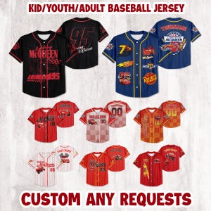 Camiseta de béisbol personalizada de Disney Cars, camiseta de béisbol de Rayo McQueen, atuendo del equipo de béisbol de Disney, regalo para niños