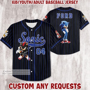 Camiseta de béisbol personalizada de Sonic: camiseta de fiesta de Sonic, regalo de cumpleaños y atuendo personalizado para el equipo de béisbol.