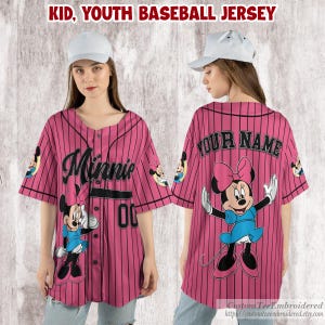 Personalisierte Disney Minnie Maus Baseball Jersey, Benutzerdefinierte Kinder Jugend Erwachsene Jersey, Disney Minnie Jersey Shirt, Minnie Baseball Jersey