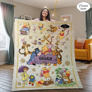 Personalized Name Pooh Bear And Friends Blanket, Watercolor Disney Winnie The Pooh Blanket, Pooh Blanket, Magic Kingdom Blanket