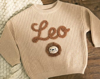 Personalized Hand Embroidered Baby Sweater, Custom Name Jumper, Newborn Gift
