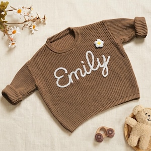 Personalized Hand-Embroidered Baby Sweater: Custom Name Toddler Knitwear