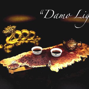 Natural Burl Wood Gongfu Tea Tray by Enso&Tea – Model Damo L with Direct ~ Tank Drainage – Artisan Craftsmanship Has a built-in LED backligh