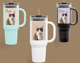 Personalized Pet Portrait Travel Mug: Custom Pet Memorial Gift