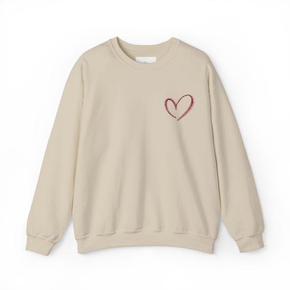 Embroidered Pink Heart Sweatshirt, Cozy Crewneck, Unisex Pullover
