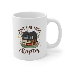 Just One More Chapter" keramische koffiekop, Black Cat and Books-ontwerp, lood- en BPA-vrij 11oz, 15oz afbeelding 7