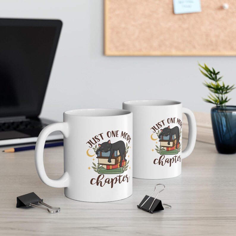 Just One More Chapter" keramische koffiekop, Black Cat and Books-ontwerp, lood- en BPA-vrij 11oz, 15oz afbeelding 6