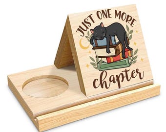 Wooden Book Page Holder: Reader Gift, Tea Cup Shelf