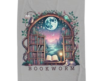 Fantasy Velveteen Blanket: Book Dragon Decor, Cozy Reader Gift