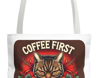 Grouchy Cat Coffee Tote Bag: Sarcastic Reusable Shopping Carrier