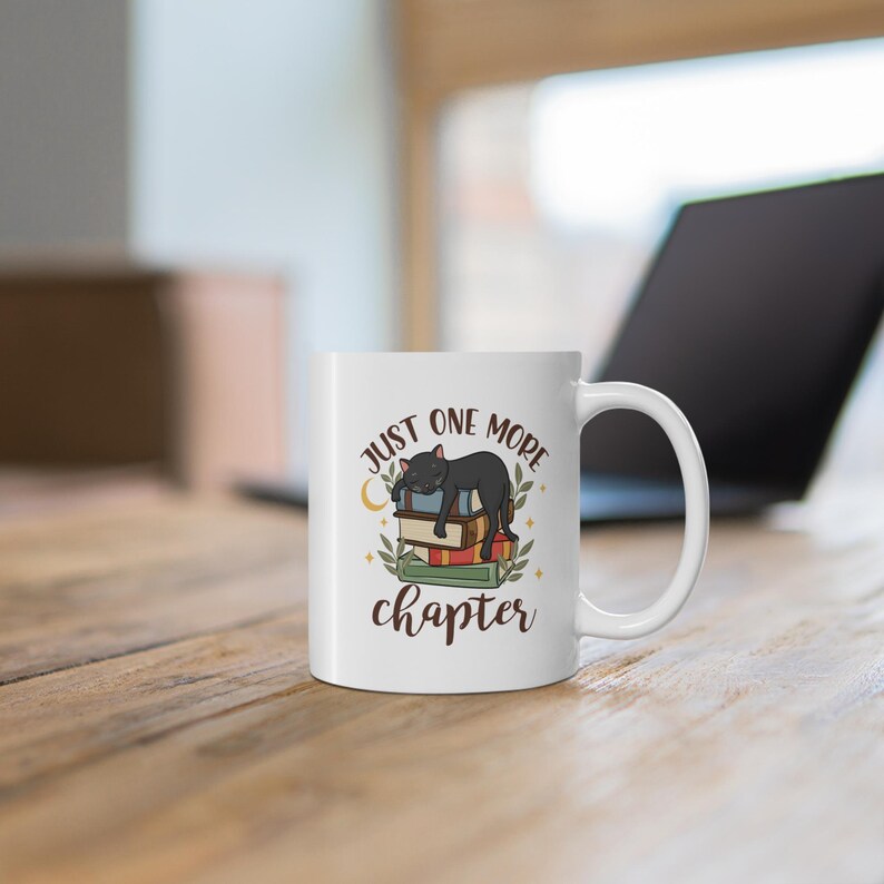 Just One More Chapter" keramische koffiekop, Black Cat and Books-ontwerp, lood- en BPA-vrij 11oz, 15oz afbeelding 8