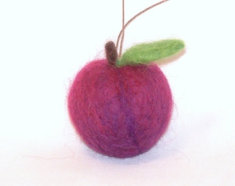 Needle Felted Plum Christmas Ornament: Miniature Felt Fruit