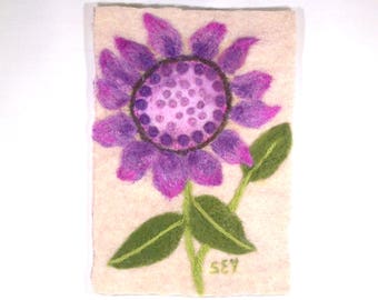 Wool Painting - Needle Felted Flower - Floral Art - Purple Flower - Needlefelt - Home Decor - 5x7 Inch Frame Size - Fiber Art