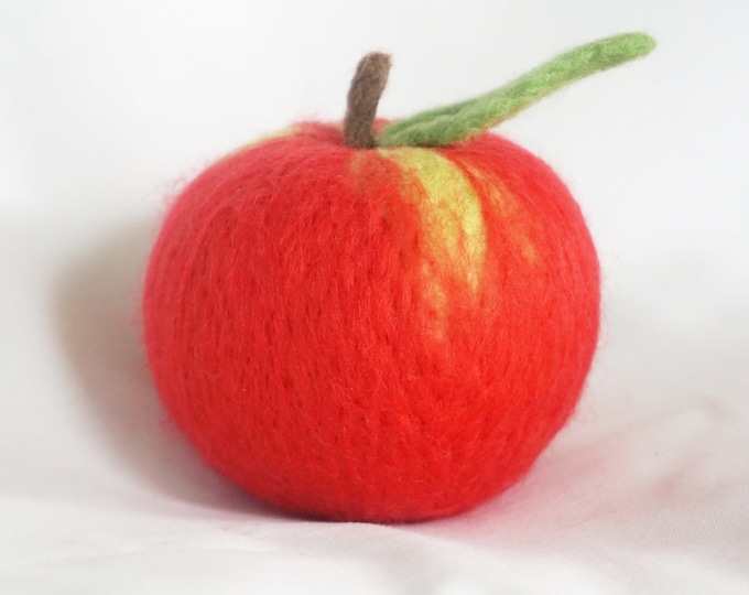 Needle Felted Apple Macintosh Apple Life Size Play Food Felt Fruit Red