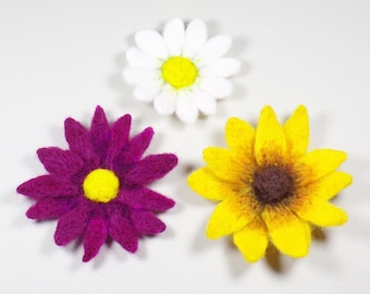 Needle Felted Daisy Applique: Shasta, Painted, Gloriosa - Pin, Barrette, Elastic
