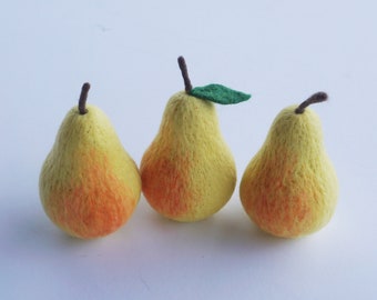 Needle Felted Pear: Life Size Wool Sculpture, Home Decor
