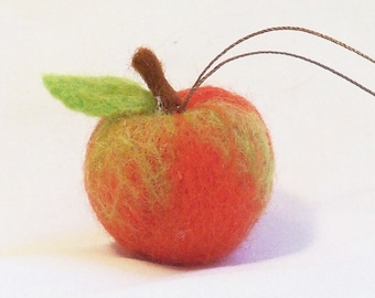 Needle Felted Apple Christmas Ornament: Miniature Wool Fruit