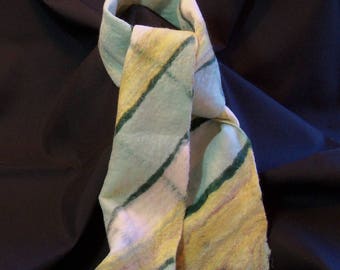 Felted Scarf - Merino Wool  - Green Yellow White Plaid - Winter Scarf - Felt Scarf - Wool Scarf - Gift for Her - Gift for Him