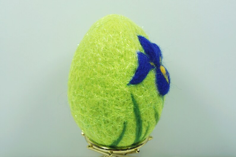 Easter Gift Japanese Iris on Chartruse Sparkly Egg Easter Felt Large Needle Felted Easter Egg Needlefelt Decoration