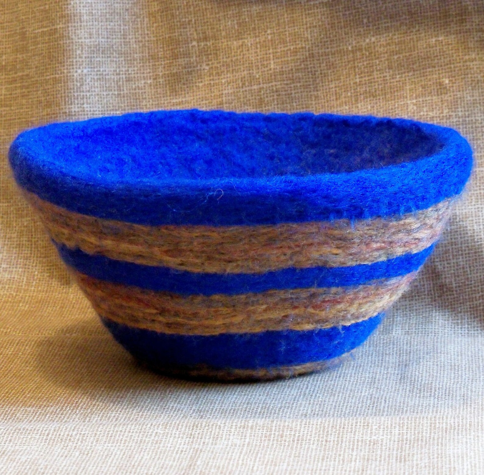 Needle Felted Wool Bowl Blue and Brown Striped Felt Vessel Etsy