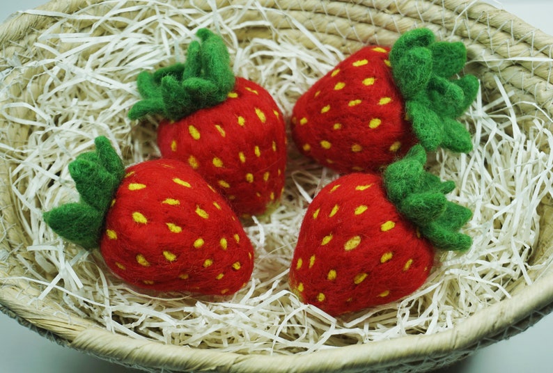 Strawberry Extra Large Needle Felted Felted Fruit Needlefelt Strawberries Felt Strawberry Kitchen Decor Soft Sculpture image 5