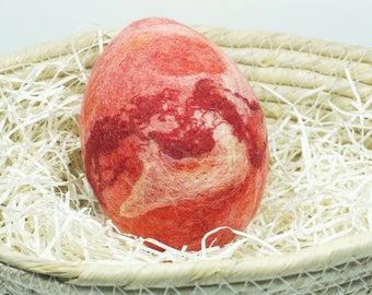 Needle Felted Easter Egg -  Red and White - Abstract Design - Needlefelt Egg - Felt Easter - Easter Decor