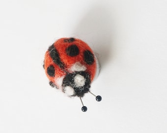 Needle Felted Ladybug Refrigerator Magnet – Wool Insect Decor