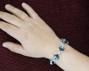 Needle Felted Wool Bracelet - Silver Tone Filigree, Costume Jewelry