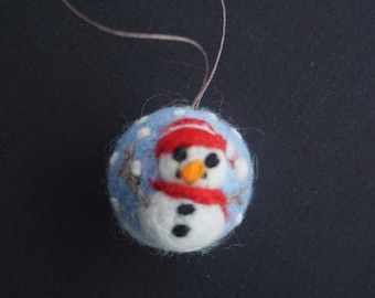 Needle Felted Miniature Snowman ornament