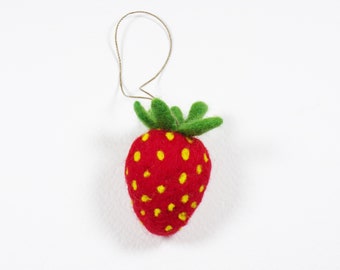 Needle Felted Strawberry Ornament: Wool Christmas Decoration