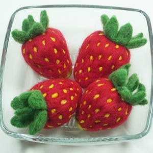 Strawberry Extra Large Needle Felted Felted Fruit Needlefelt Strawberries Felt Strawberry Kitchen Decor Soft Sculpture image 1