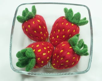 Needle Felted Strawberry: Handcrafted Soft Sculpture Fruit
