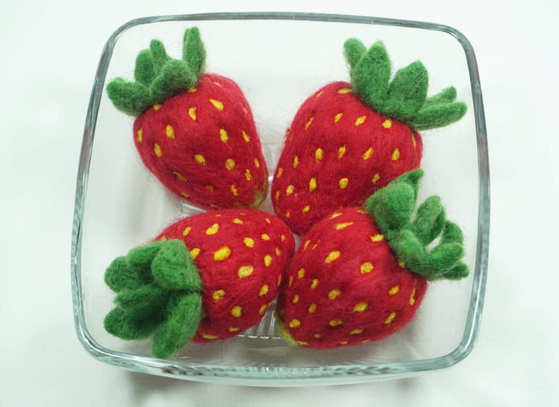 Strawberry Extra Large Needle Felted Felted Fruit Needlefelt Strawberries Felt Strawberry Kitchen Decor Soft Sculpture image 1