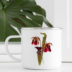 Camp Mug | Pitcher Plant | Botanical Illustration | Vintage Art | Camping Mug | Enamel Mug | Coffee Mug | Free Shipping | Carnivorous Plant