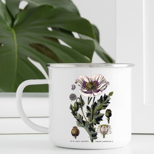 Camp Mug | Poppy | Botanical Illustration | Vintage Art | Camping Mug | Enamel Mug | Free Shipping | Plant Lovers | Gift | Coffee Mug | Art