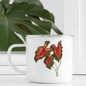 Camp Mug | Caladium | Botanical Illustration | Vintage Art | Camping Mug | Enamel Mug | Coffee Mug | Free Shipping | Plant Lovers