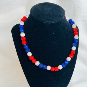 baseball/ softball bling necklace 10mm disco beads stretch string