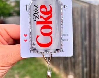 Diet Coke Badge Reel, Girly Pink Bow, Badge Holder