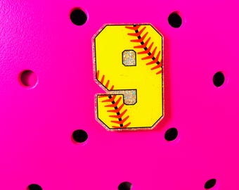 Softball Number Bogg Bag Charm: Game Day Accessory (8cm)