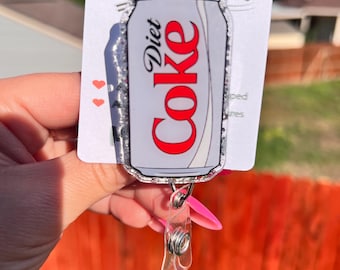Diet Coke Girly Badge Reel, Glitter Accent Holder