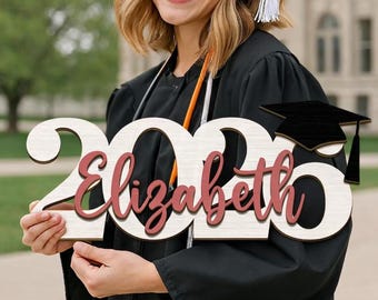 Graduation 2026 Name Sign – Personalized Senior Photo Prop, Class of 2026 Backdrop Decor, Custom Wooden Grad Sign for Party or Gift