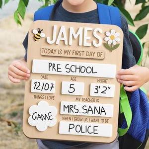 Letrero personalizado para el primer y último día de clases, letrero de regreso a clases, letrero de regalo para el primer día de clases, tablero de madera para el primer día de clases de jardín de infantes.