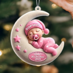Benutzerdefinierte Baby erste Weihnachten Ornament, Mond schlafend Design, personalisierte Acryl Andenken, einzigartige Neugeborene Geschenk, Baby Geschenkidee, Weihnachtsdekor