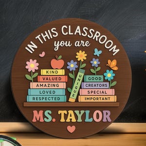 Percha de puerta 3D personalizada para profesores, En esta aula estás, Lindo letrero para puerta para profesores, Regalo de regreso a clases, Nombre de profesor personalizado, Decoración del aula