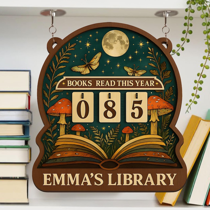 🍄Free Personalization🍄 Books Read Tracker, Books Read This Year, Bookish Decor, Bookshelf Counter with Name, Custom Reader Gift, Birthday Gift for Book Lover