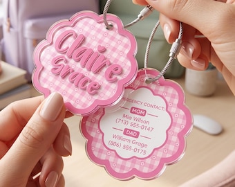 Personalized Boys & Girls Backpack Tag, Custom Kids Name Bag Tag, Gingham Luggage Identifier, School Backpack Charm, Daycare Gift for Kids